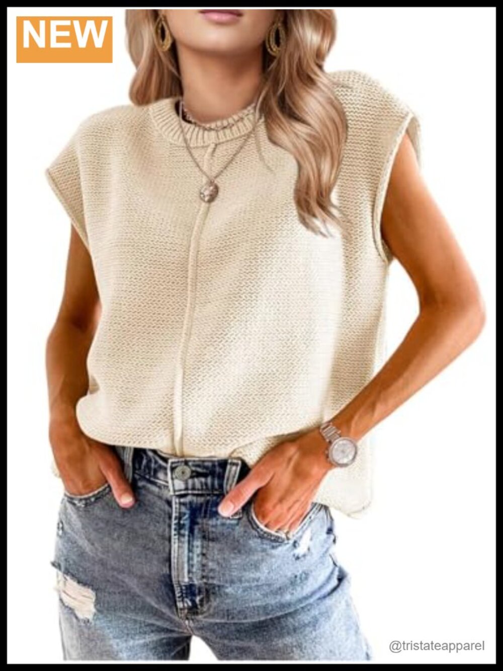 Womens Crochet Sweater Vest Short Sleeve Boho Western Crew Neck Top